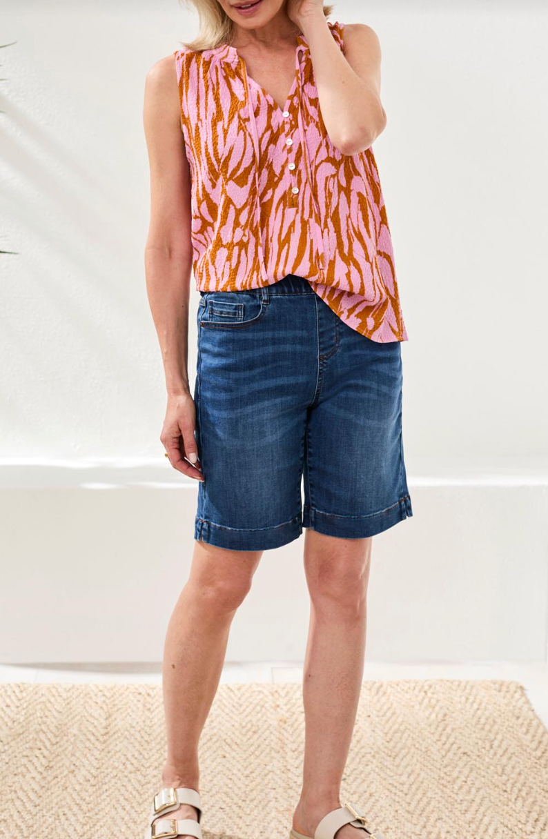 Audrry Pull On Wide Jeans Bermuda by Tribal