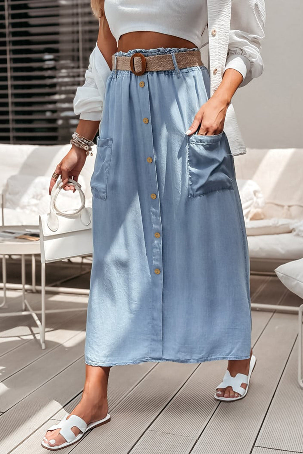High Waist Denim Maxi Skirt