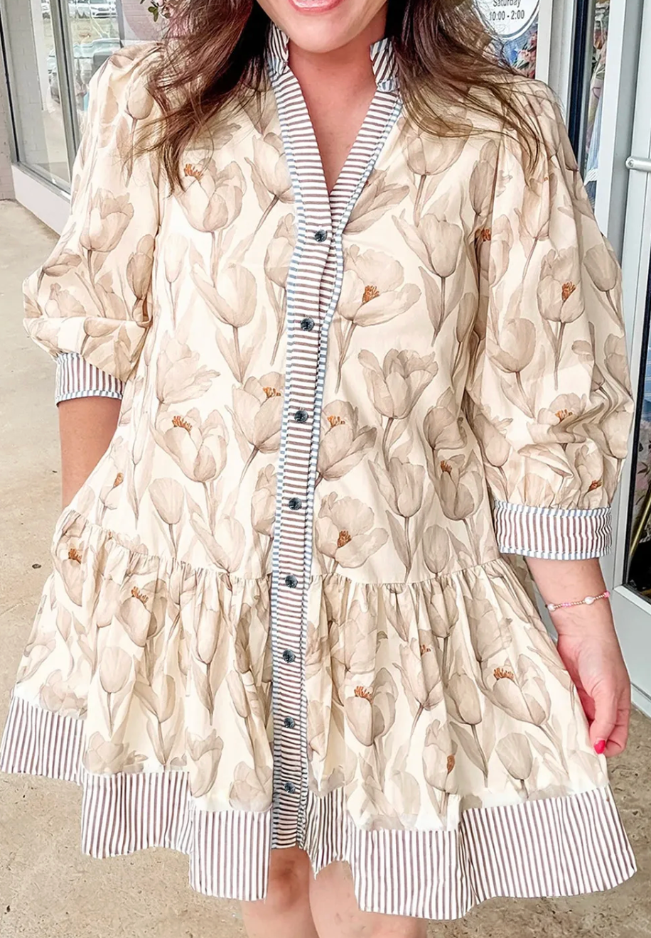 Cream Pattern Dress | Plus Size