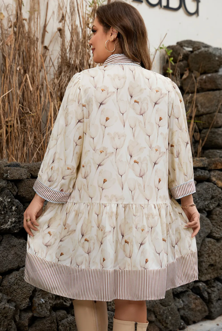 Cream Pattern Dress | Plus Size