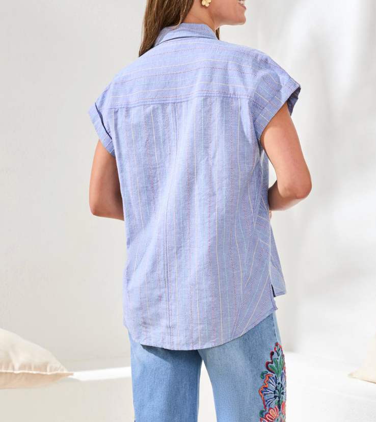 Cap Sleeve Shirt with Cuts in Blue by Tribal