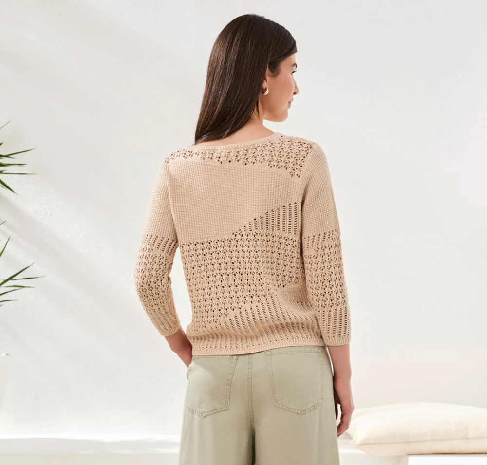 Crochet Knit 3/4 Sleeve Sweater by Tribal