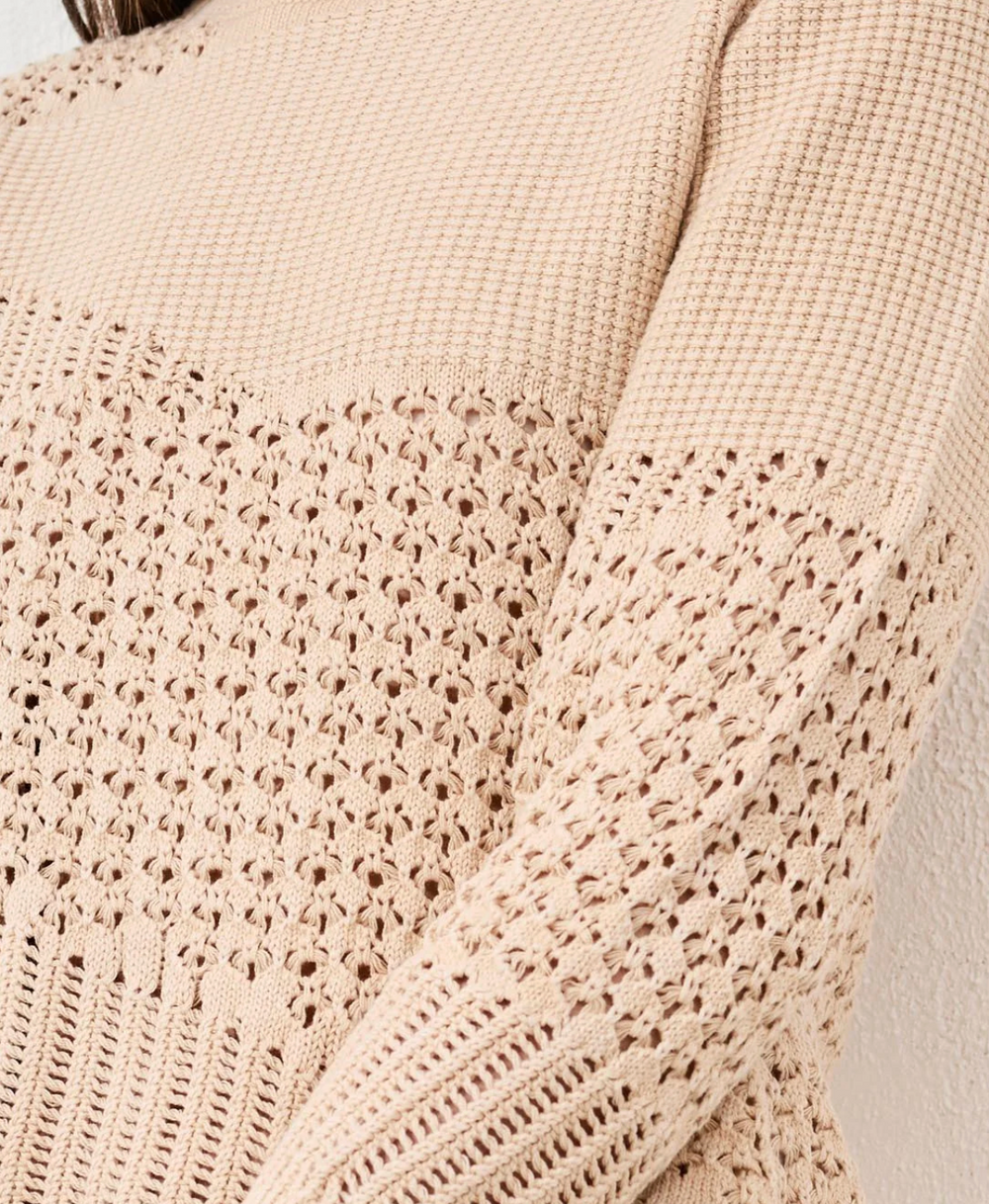 Crochet Knit 3/4 Sleeve Sweater by Tribal