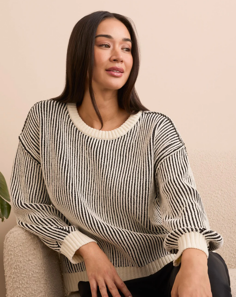 Crew Neck Sweater with Side Slit