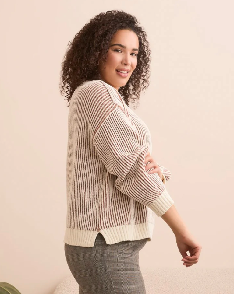 Crew Neck Sweater with Side Slit
