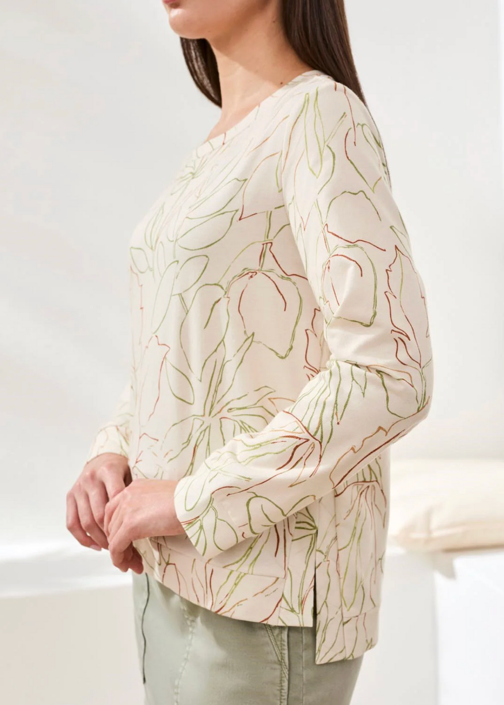 Crew Neck Top with Detailed Side Slit Eggshell by Tribal