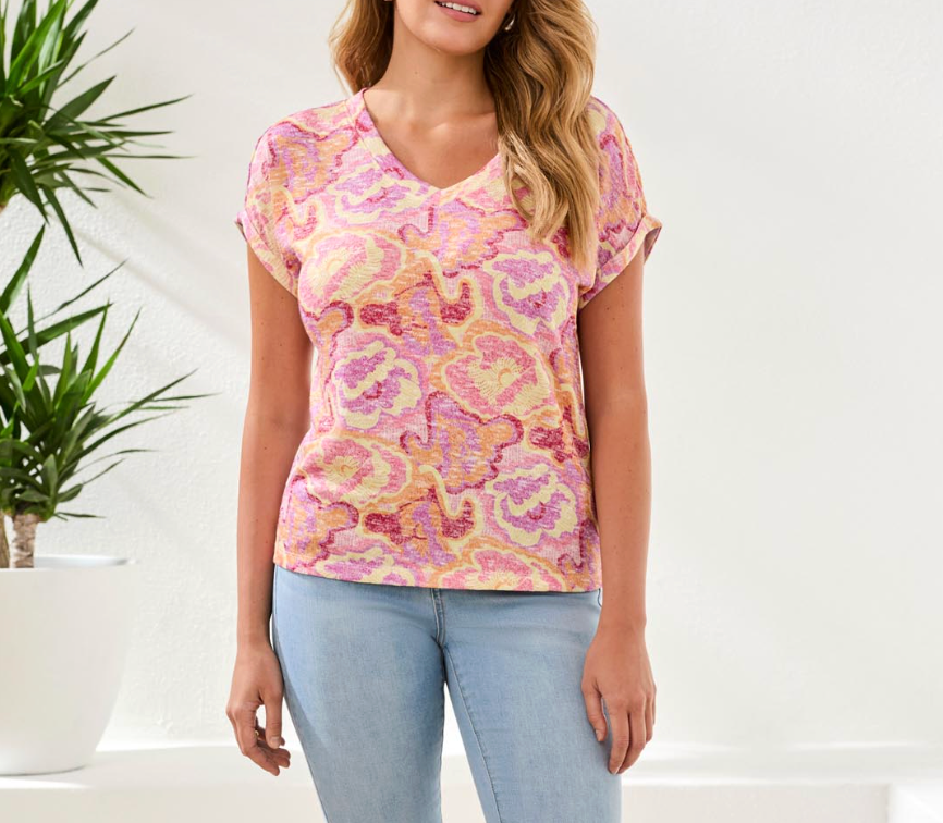 Mock Neck Color Bloc Top Mango by Tribal