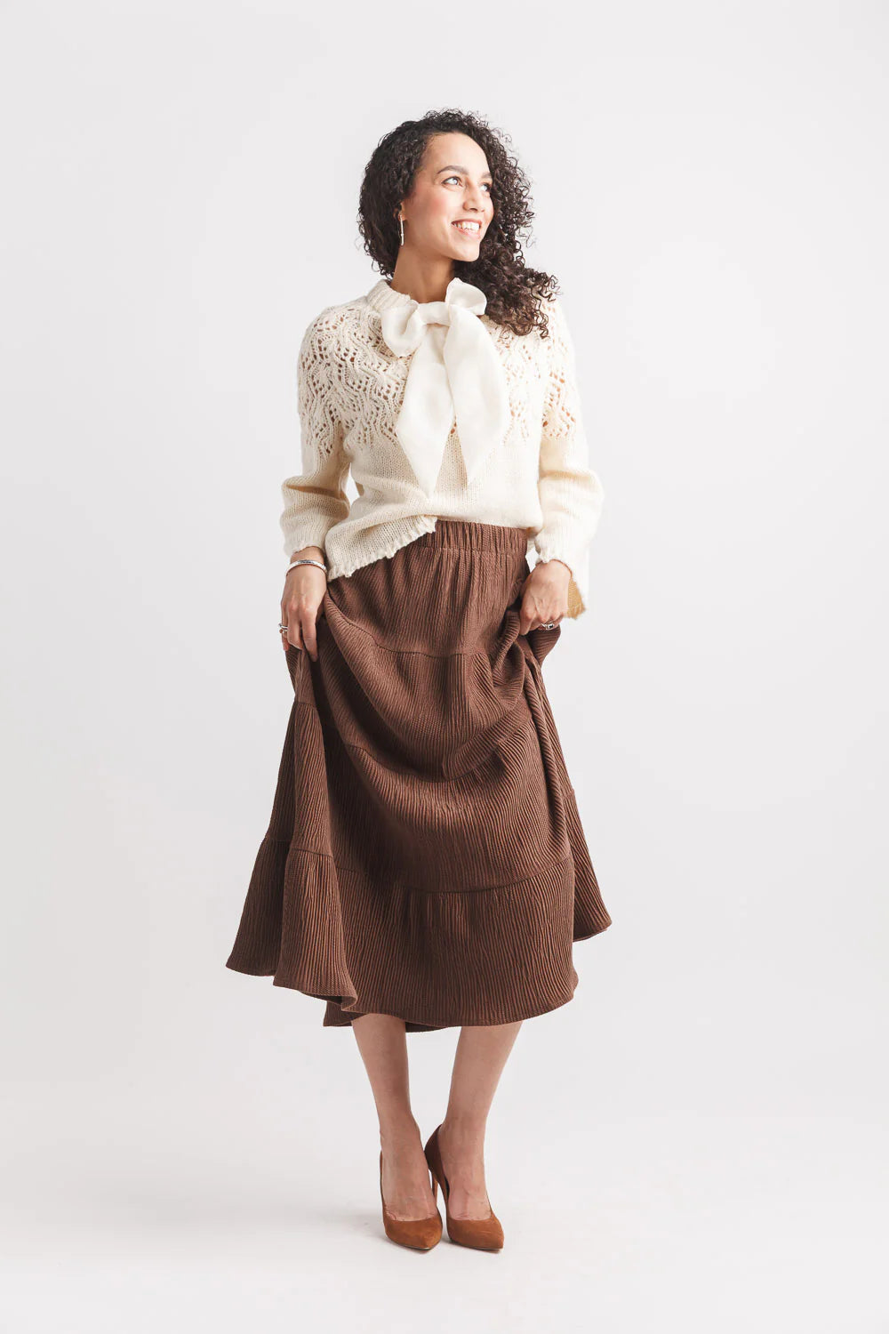 Brown Velvet Tiered Skirt