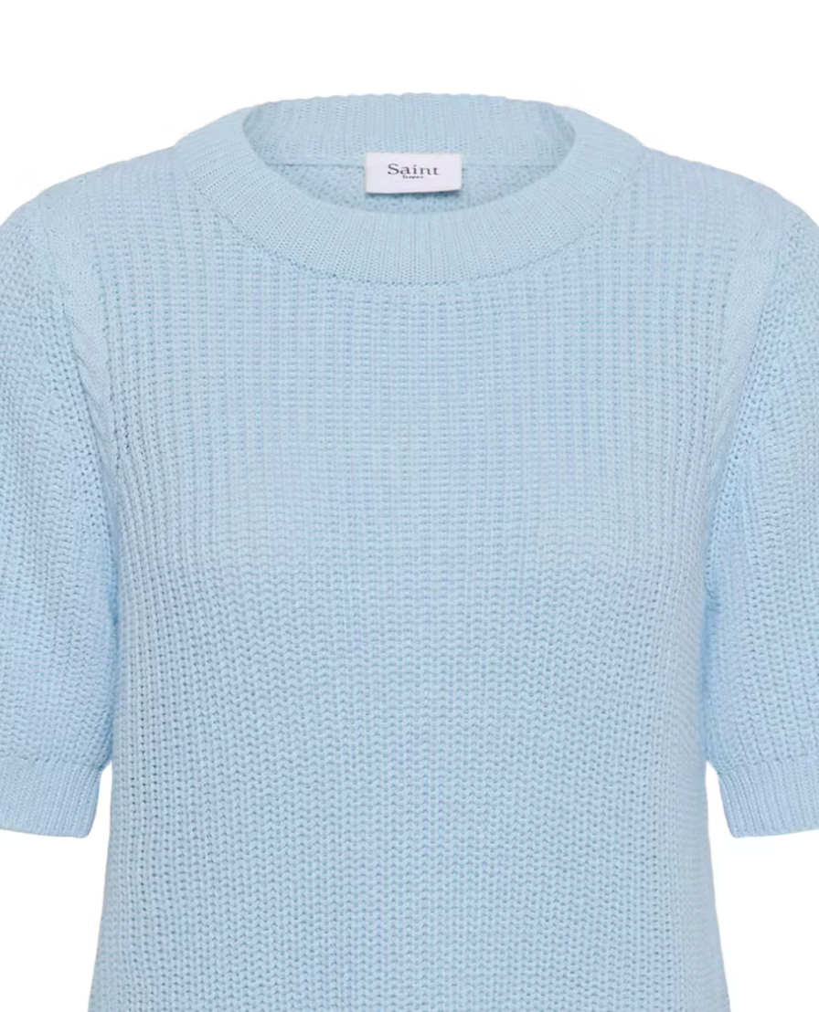 Pilia Short Sleeve Knit Pullover in Sky Blue