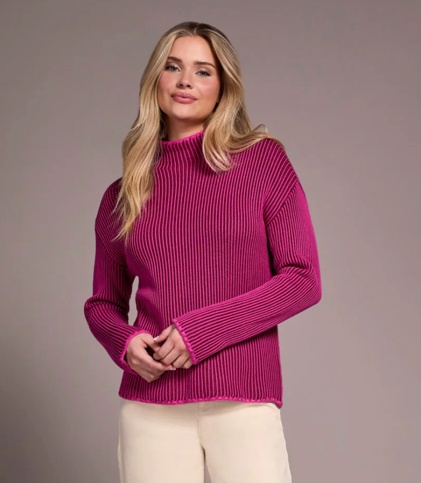 Pink Long Sleeve Funnel Neck Sweater