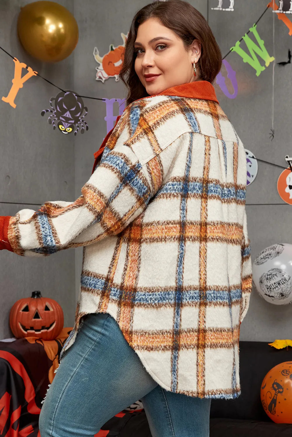 Plus Size Plaid Collared Buttoned Shacket