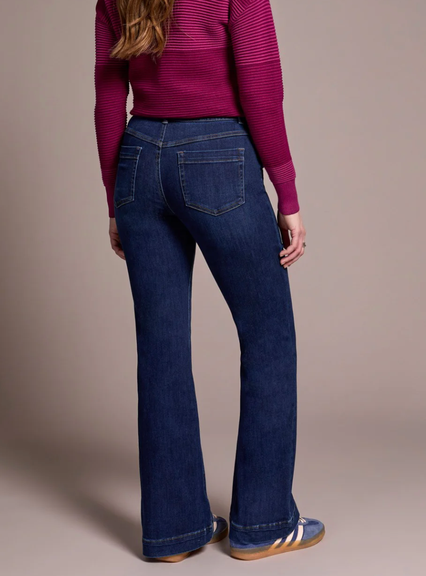 Audrey Pull On Flare Jeans, in Blue or Black, by Tribal