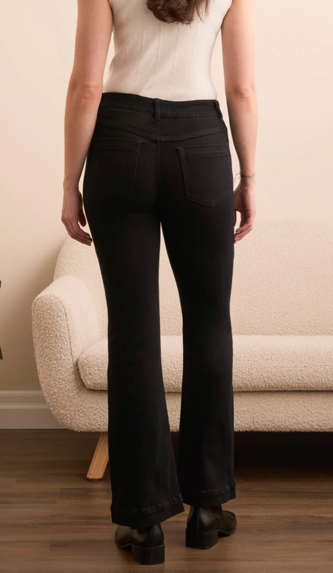 Audrey Pull On Flare Jeans, in Blue or Black, by Tribal