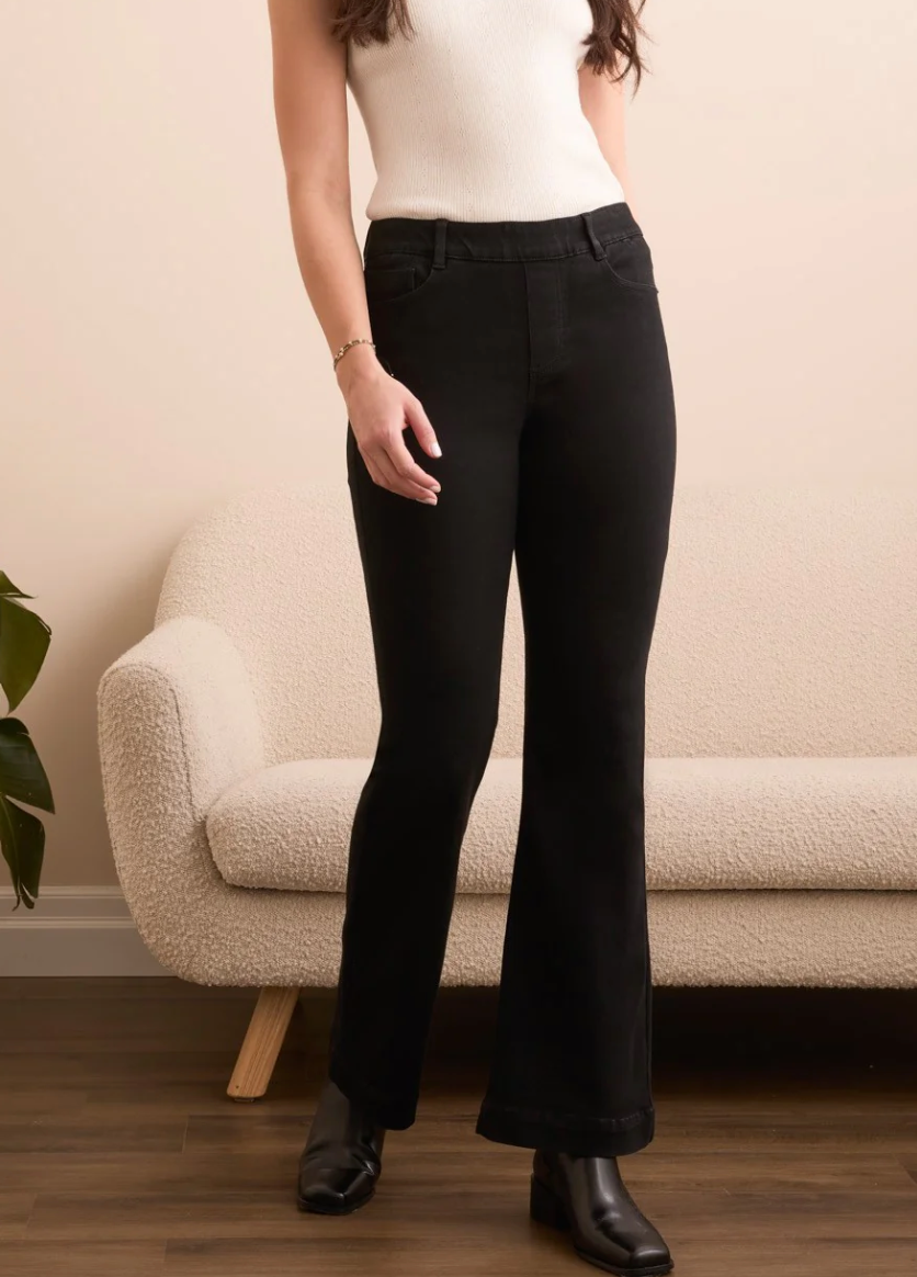 Audrey Pull On Flare Jeans, in Blue or Black, by Tribal