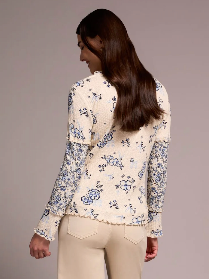 Blue Floral Pattern Top with Frill Detail by Tribal