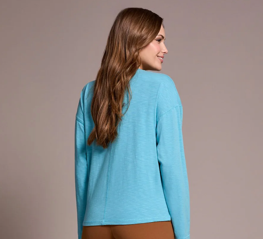 Long Sleeve V-Neck Top in Mist Blue by Tribal