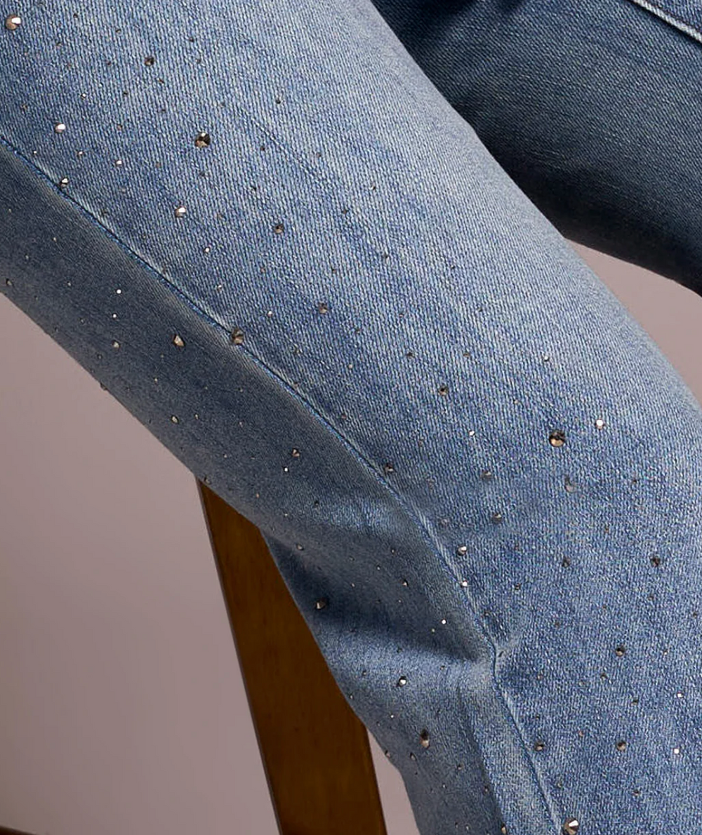 Brooke Straight Leg Denim by Tribal with Jewel Detail