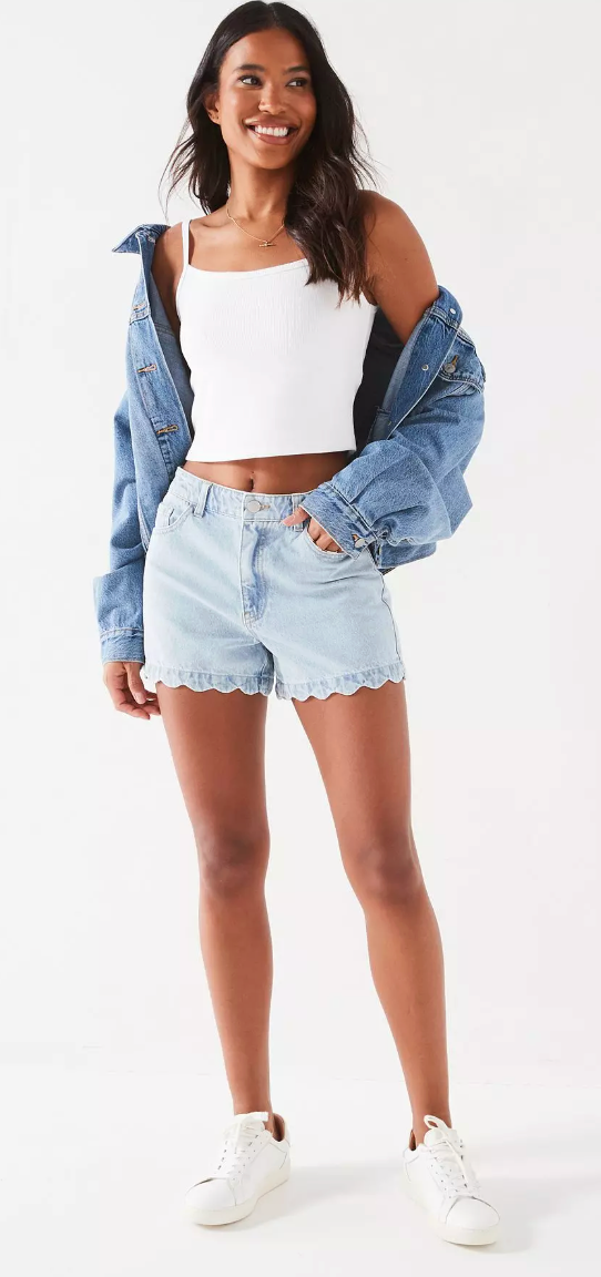 Scallop Denim Shorts