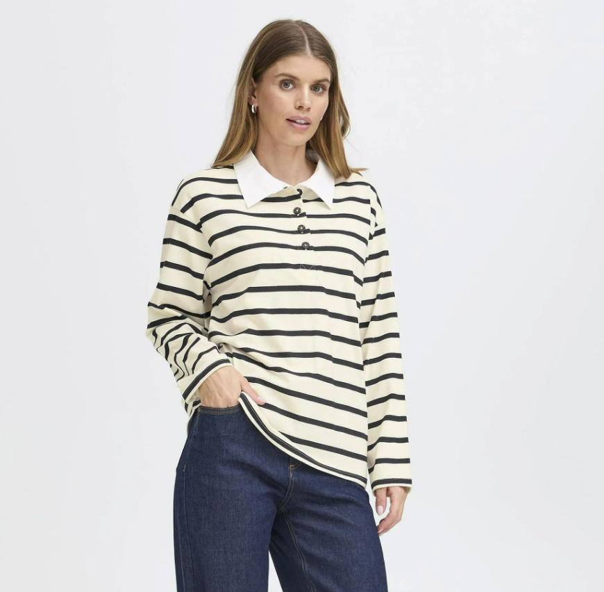 Taupe and Black Polo Top