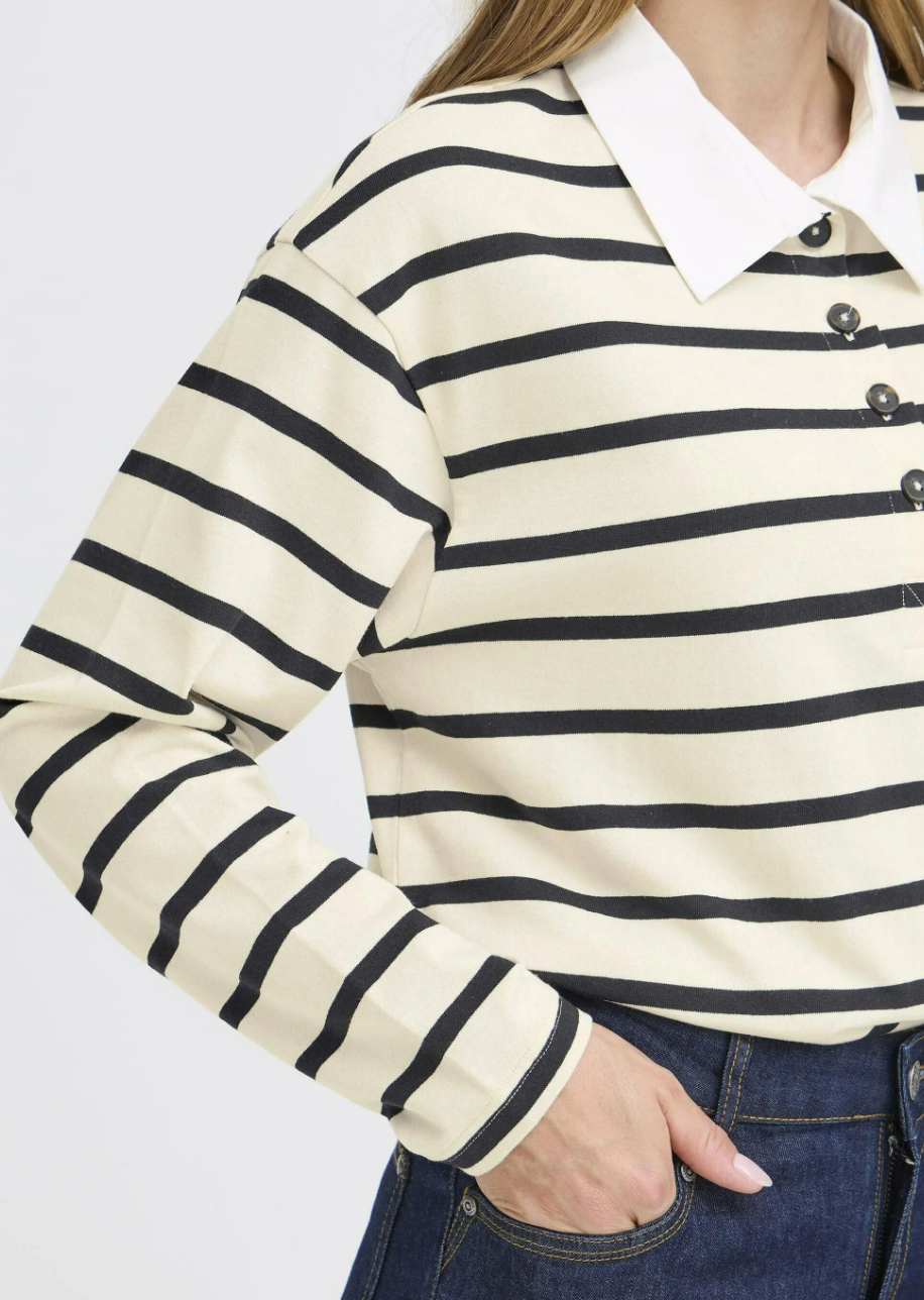Taupe and Black Polo Top