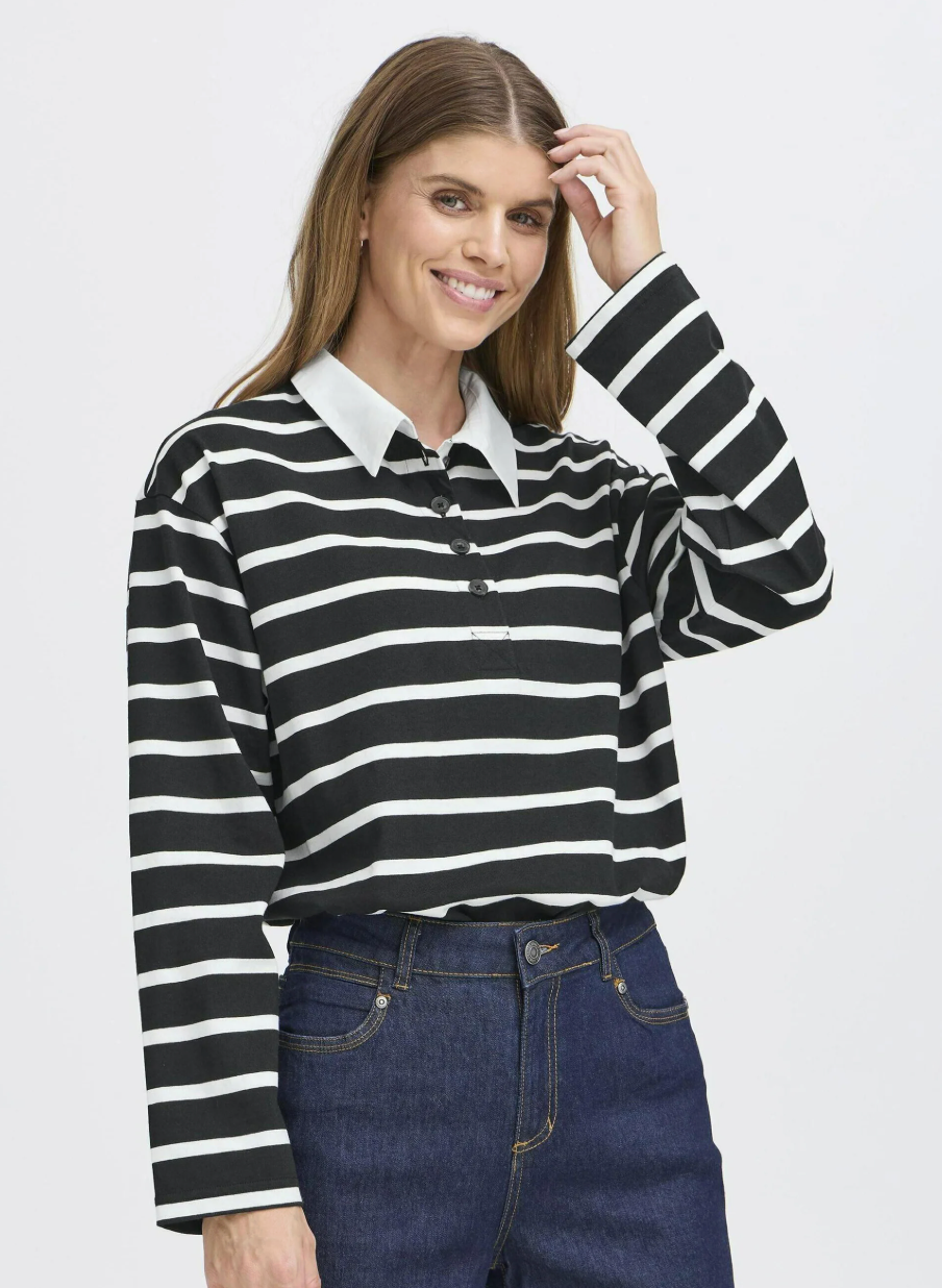 Black and White Polo Top