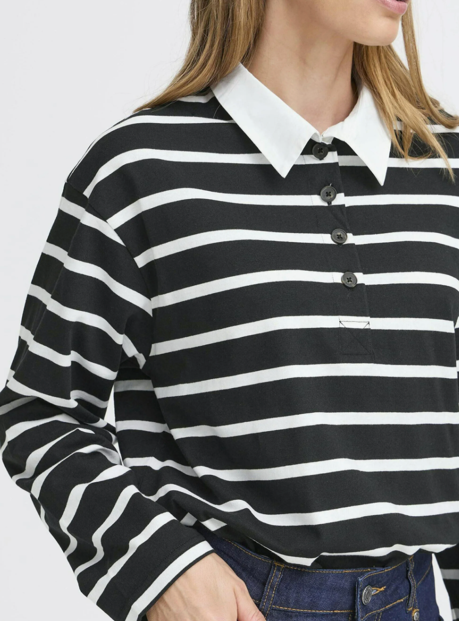 Black and White Polo Top