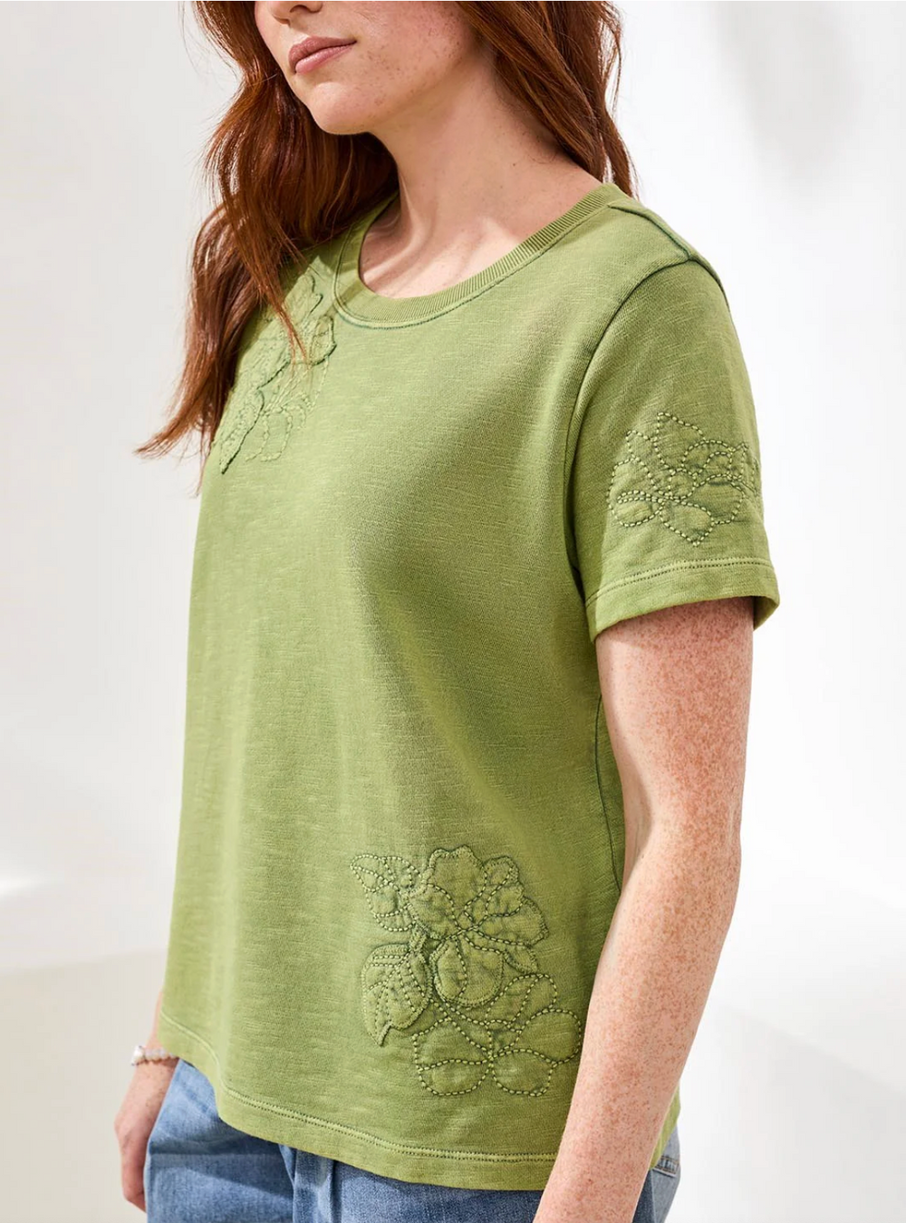 Kiwi Green Embroidered Applique Short Sleeve Shirt by Tribal