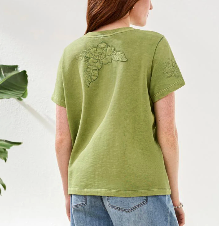 Kiwi Green Embroidered Applique Short Sleeve Shirt by Tribal