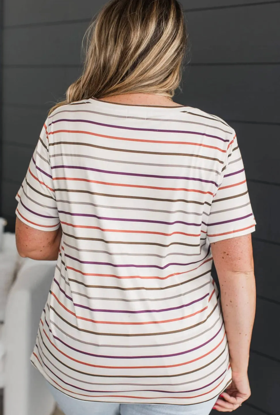 V-Neck Coral Stripe T-Shirt