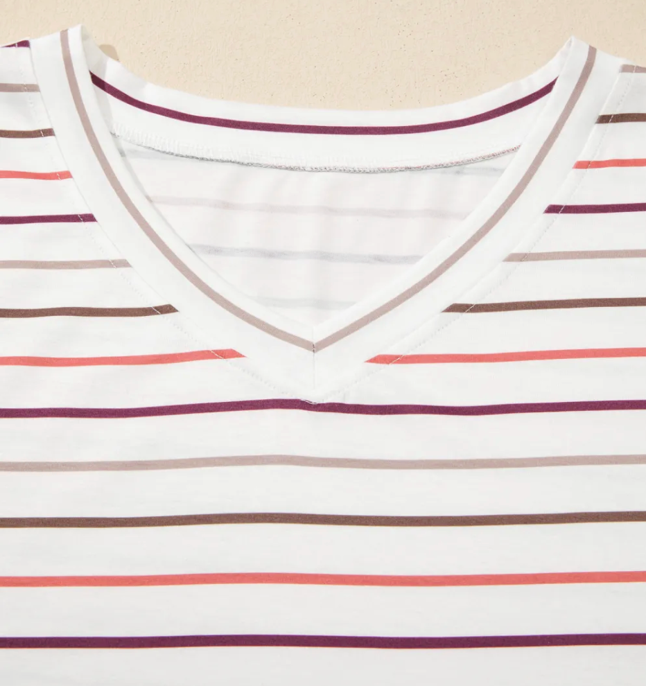 V-Neck Coral Stripe T-Shirt