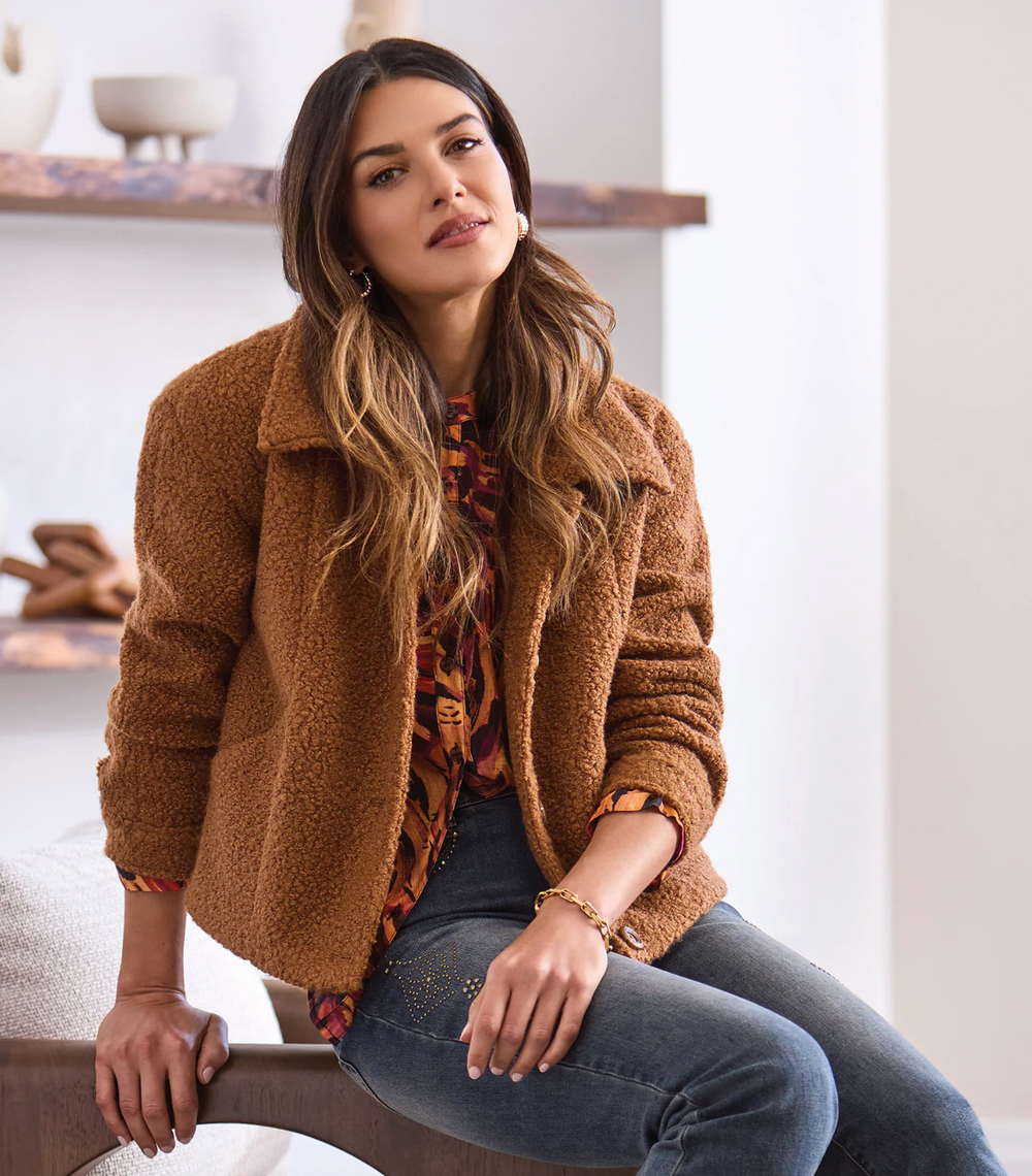 Button Front Boucle Jacket Gingerspice