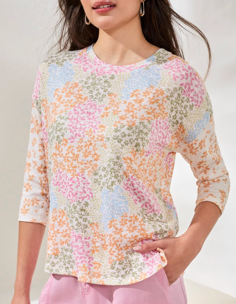 3/4 Sleeve Crew Neck Top Daffodil Print by Tribal