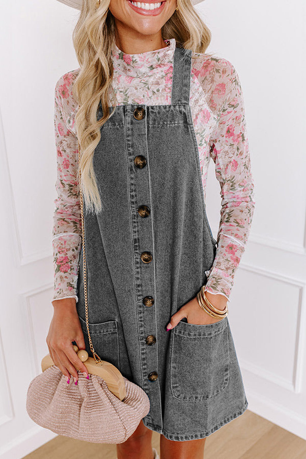 Grey Denim Overall Dress