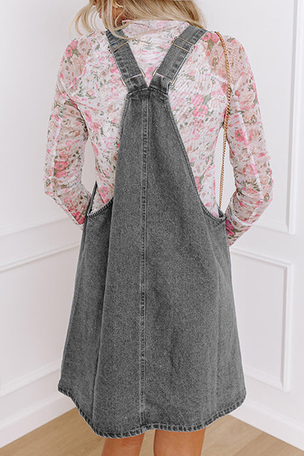 Grey Denim Overall Dress