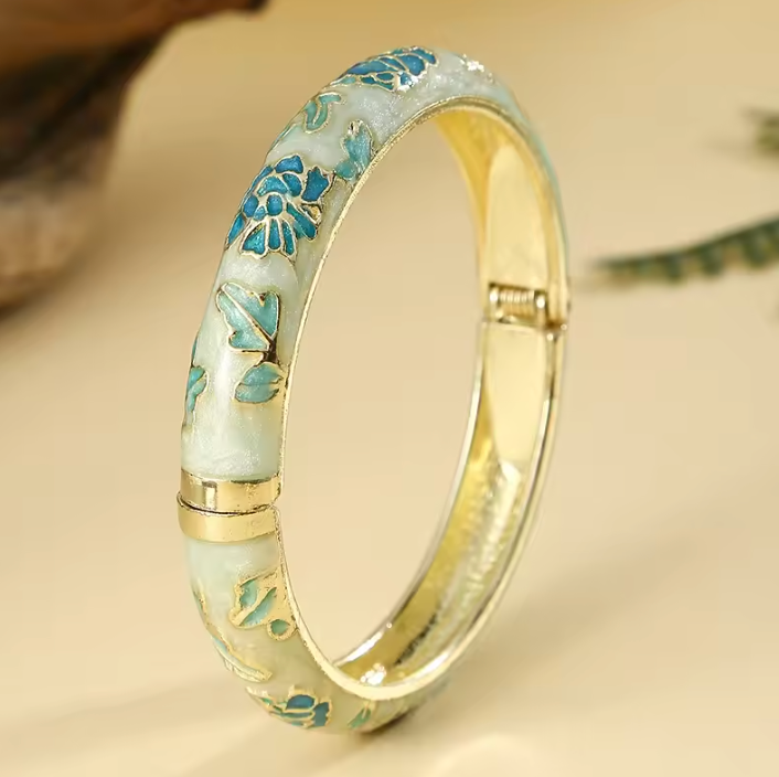 Enamel Bracelet Green & Blue Floral