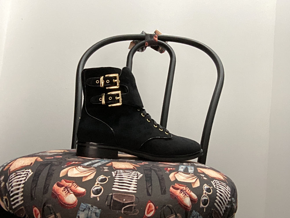 St.Sana Radio Velvet Combat Boot Black