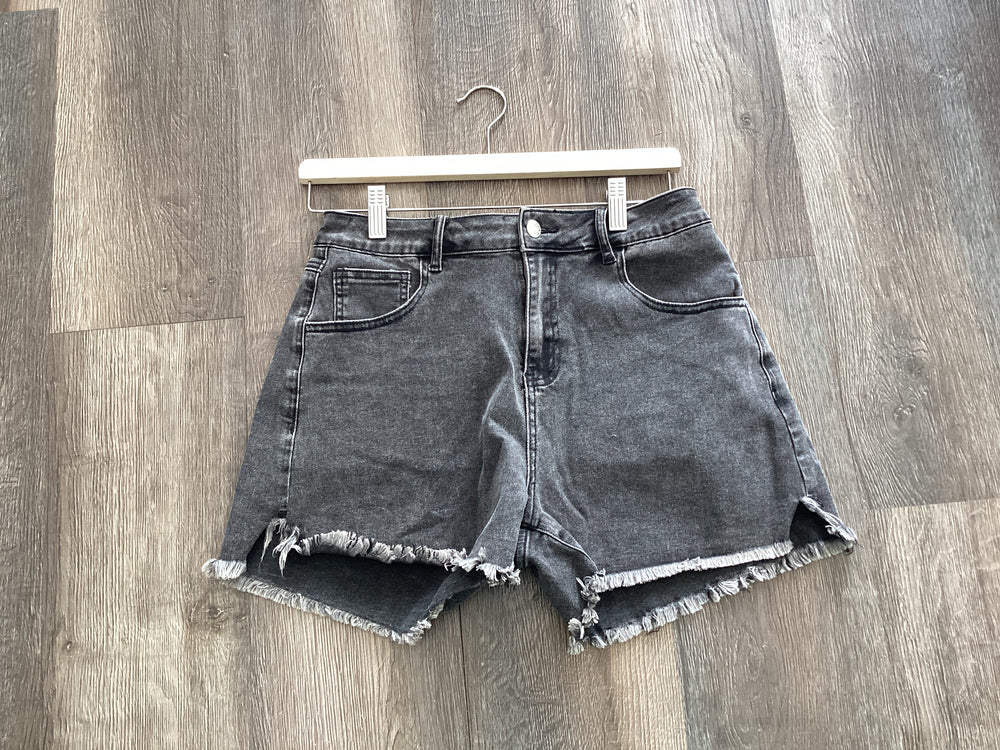 Raw Hem Black Denim Shorts