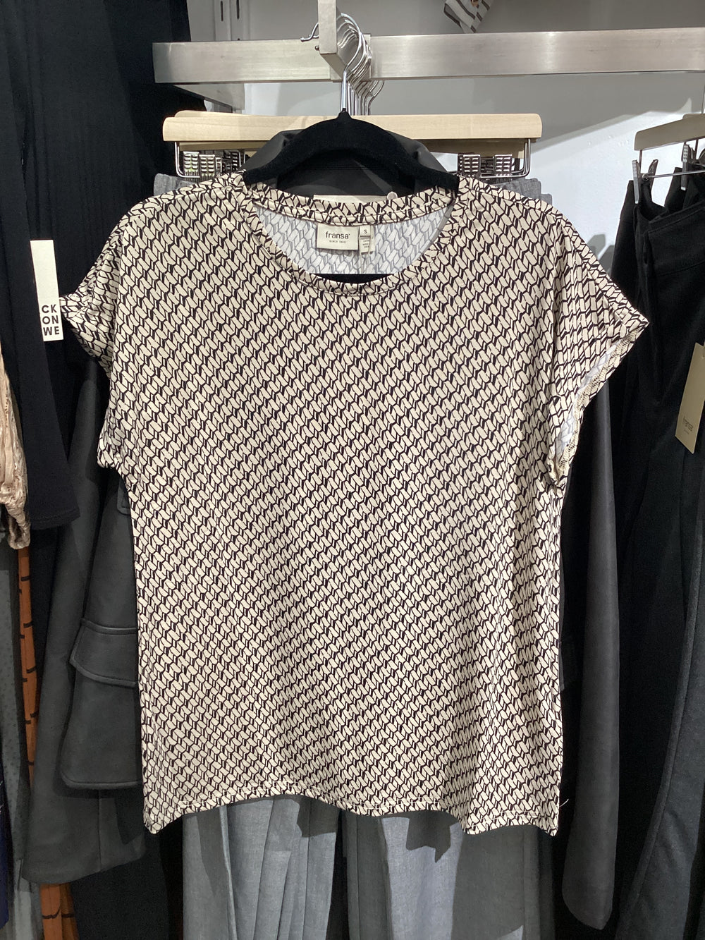 Black and Cream Geometric Seen T-Shirt by Fransa