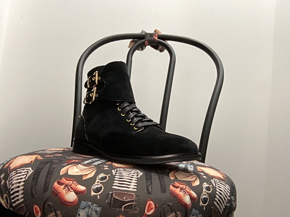 St.Sana Radio Velvet Combat Boot Black