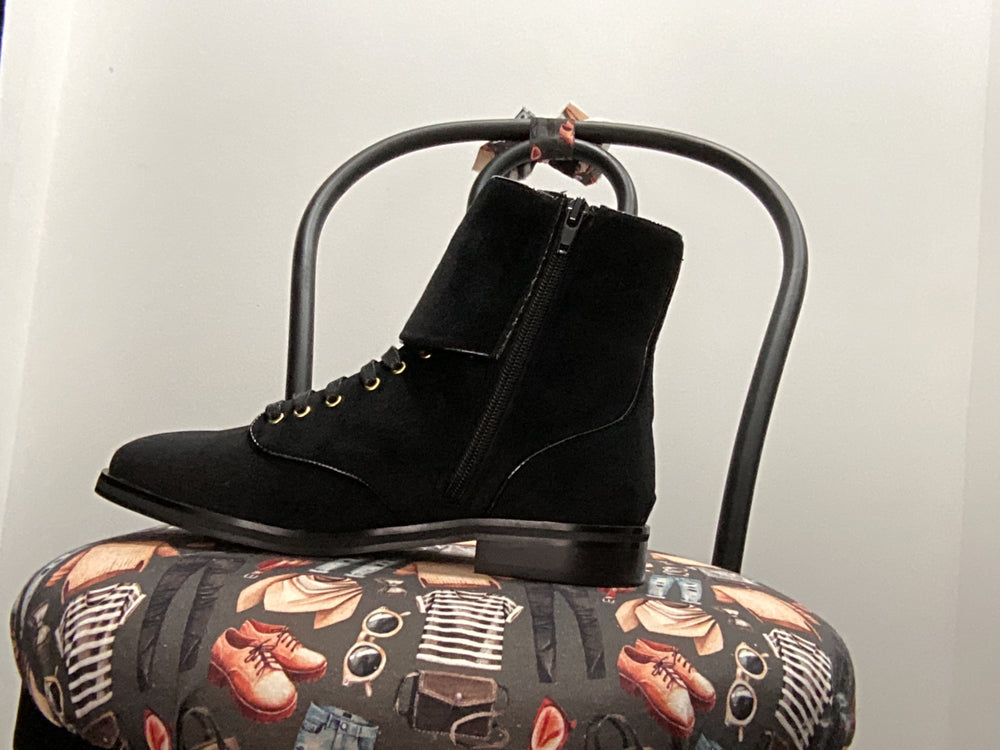 St.Sana Radio Velvet Combat Boot Black