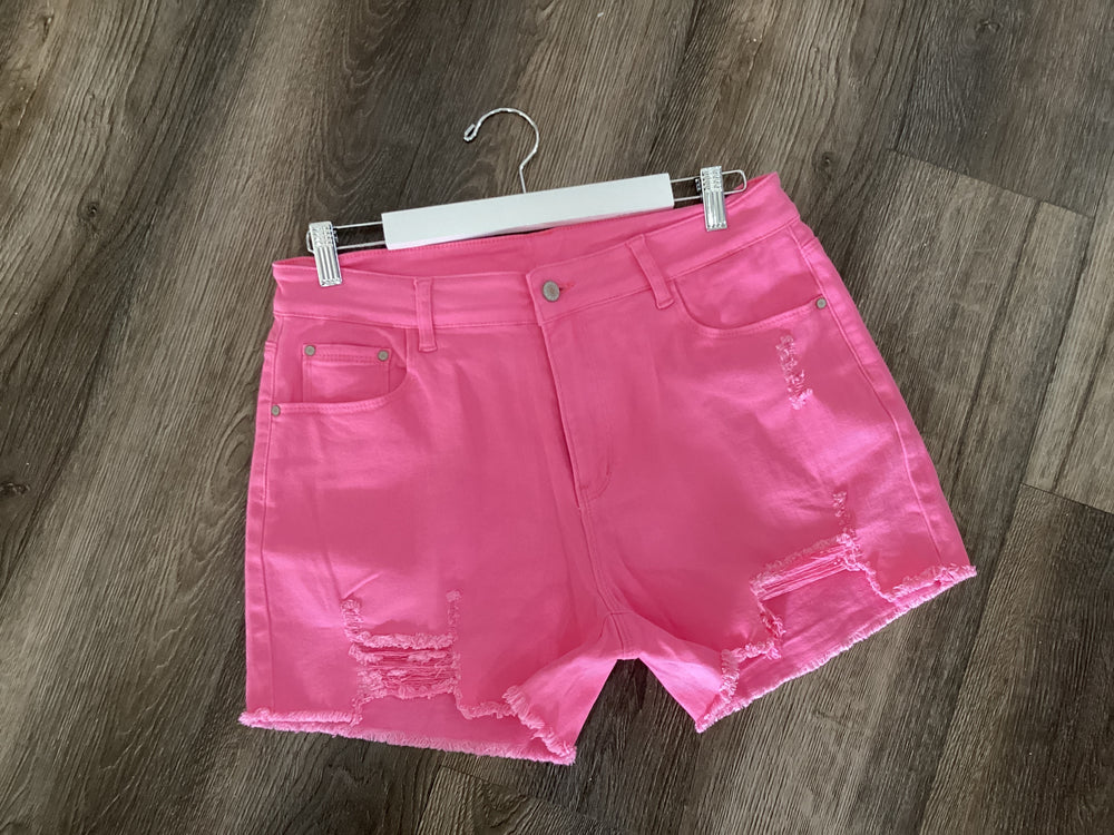 Pink Distressed Denim Shorts