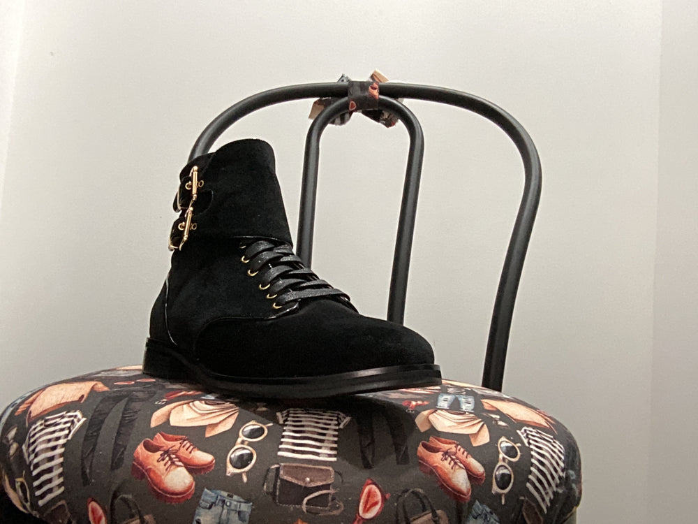 St.Sana Radio Velvet Combat Boot Black