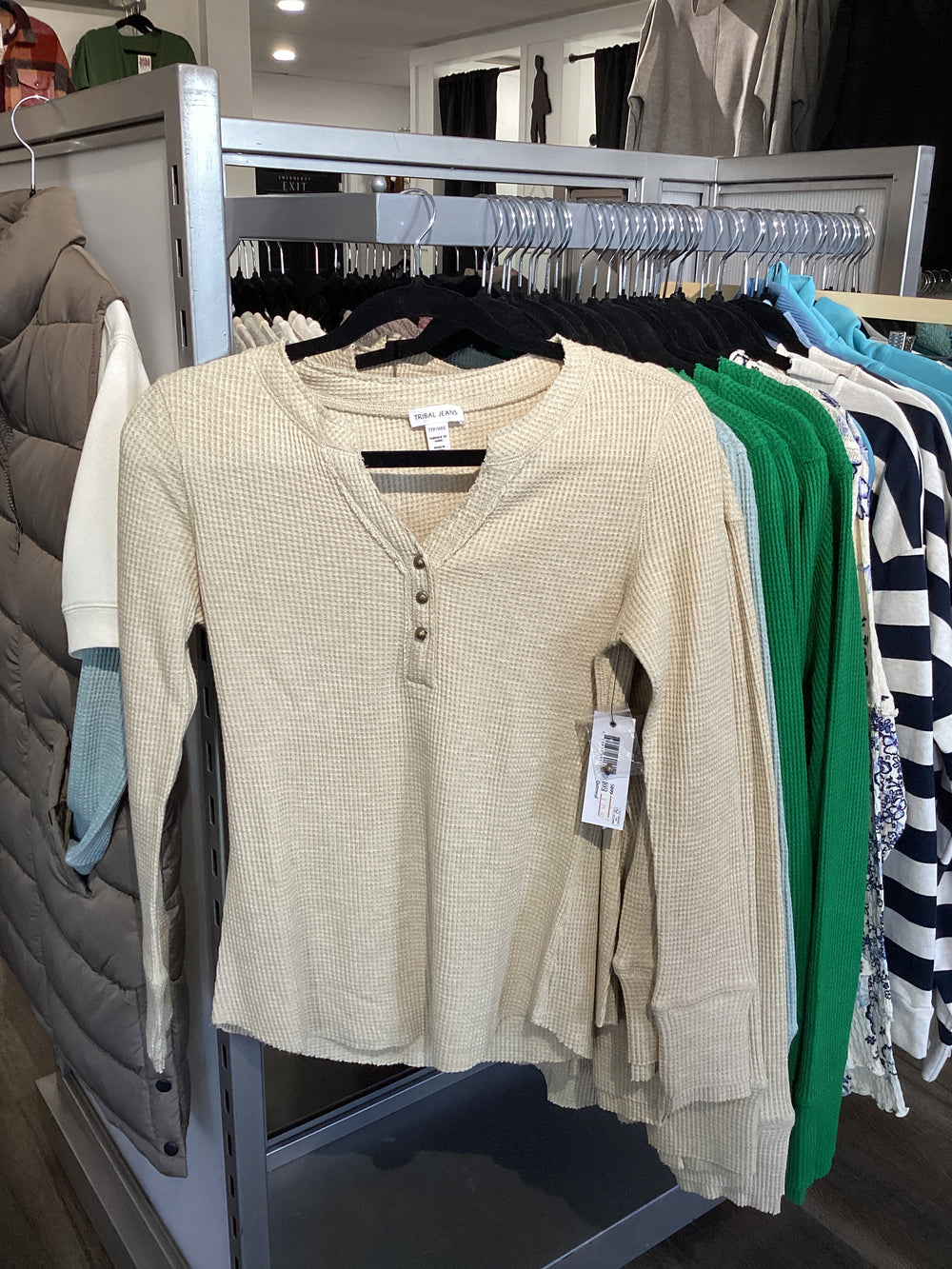 Waffle Henley Top, in Beige, Blue, or Green, by Tribal