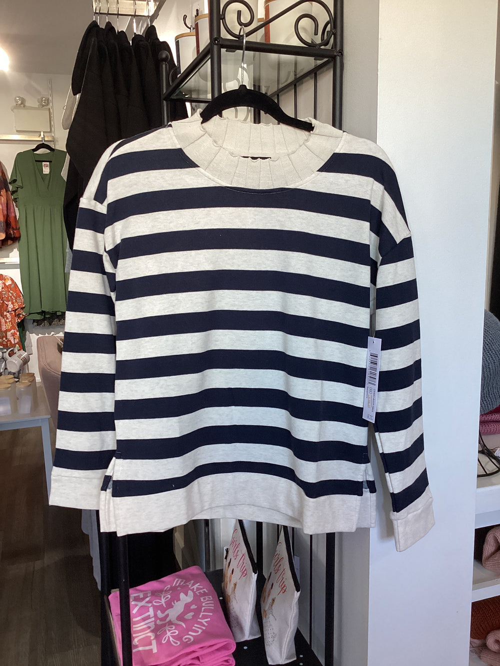Long Sleeve Crew Neck, Navy and Cream Stripe, by Tribal