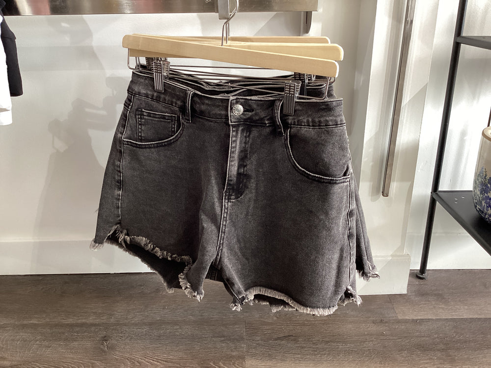 Raw Hem Black Denim Shorts
