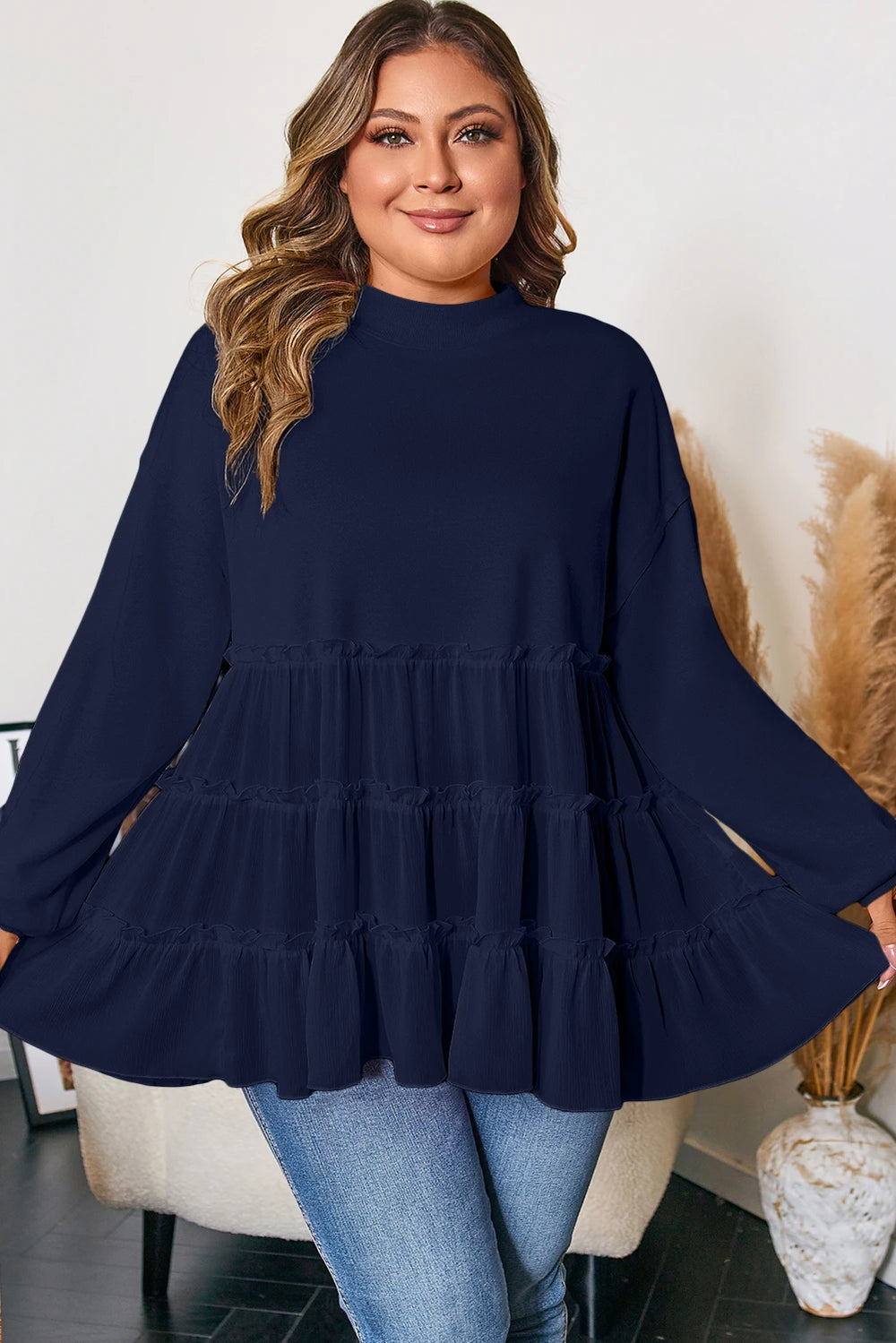 Navy Blue Plus Size Tiered Top