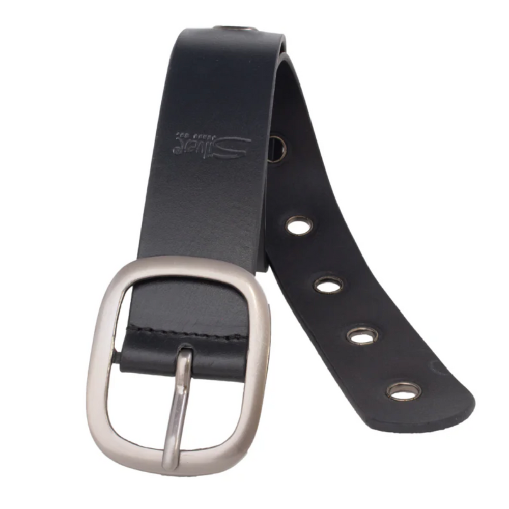 Black Leather Belt with Grommet Detail