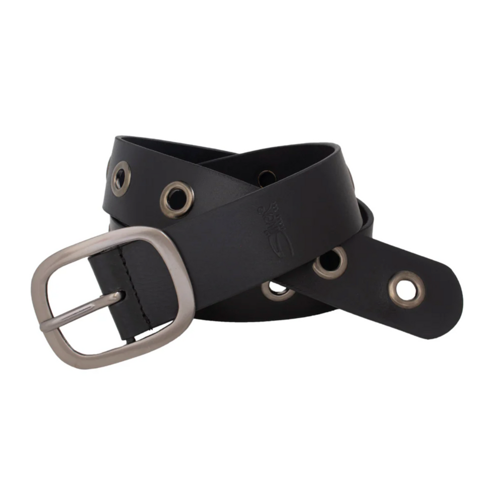 Black Leather Belt with Grommet Detail