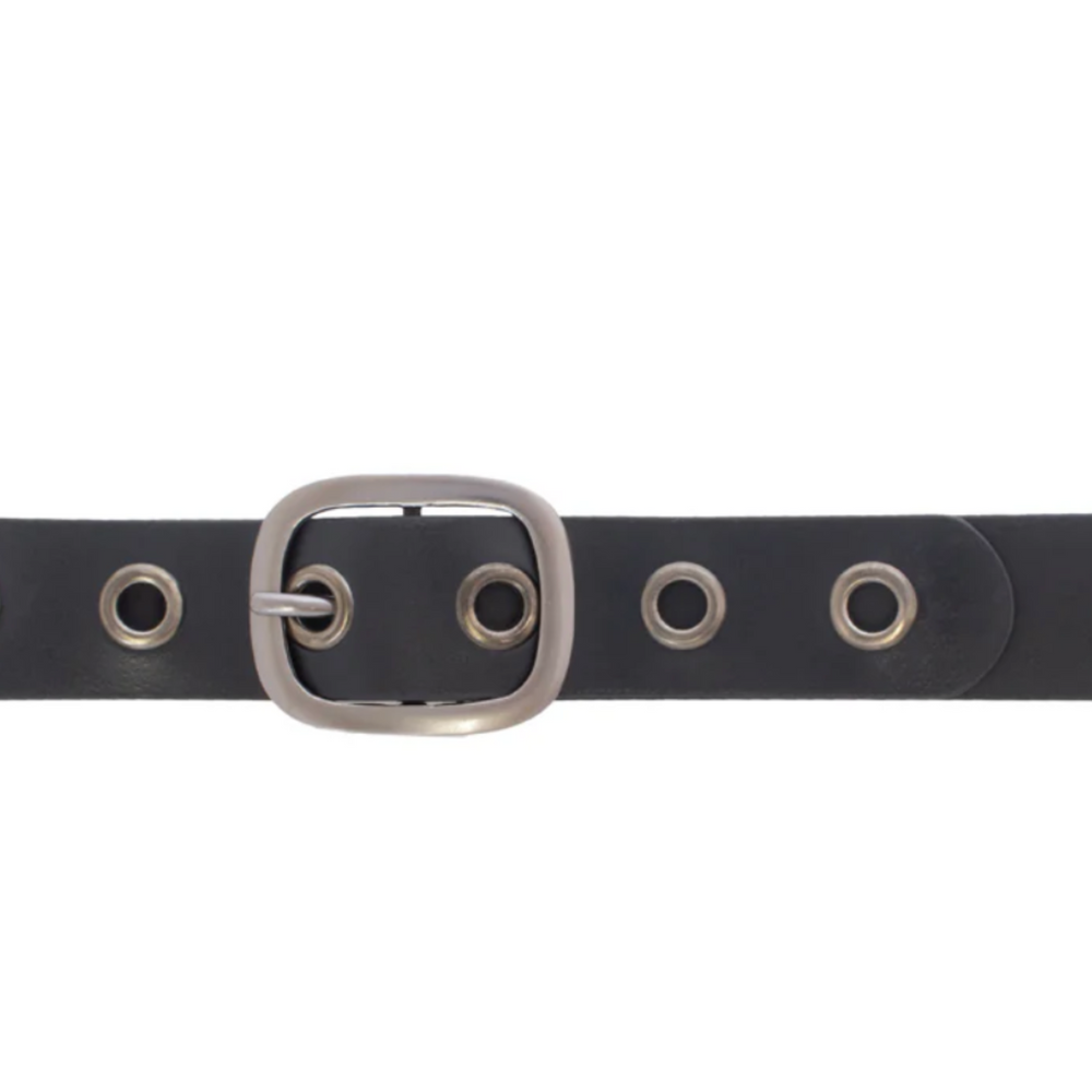 Black Leather Belt with Grommet Detail