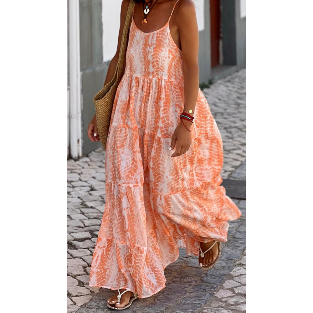 SALE Flowing Orange Print Maxi Dress DL000139